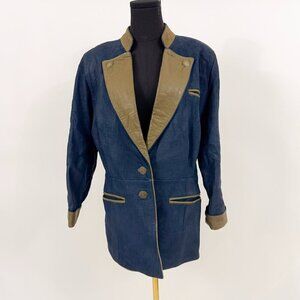 VINTAGE ZAIS LEATHER / SUEDE BLUE AND GREEN BLAZER THICK MATERIAL
